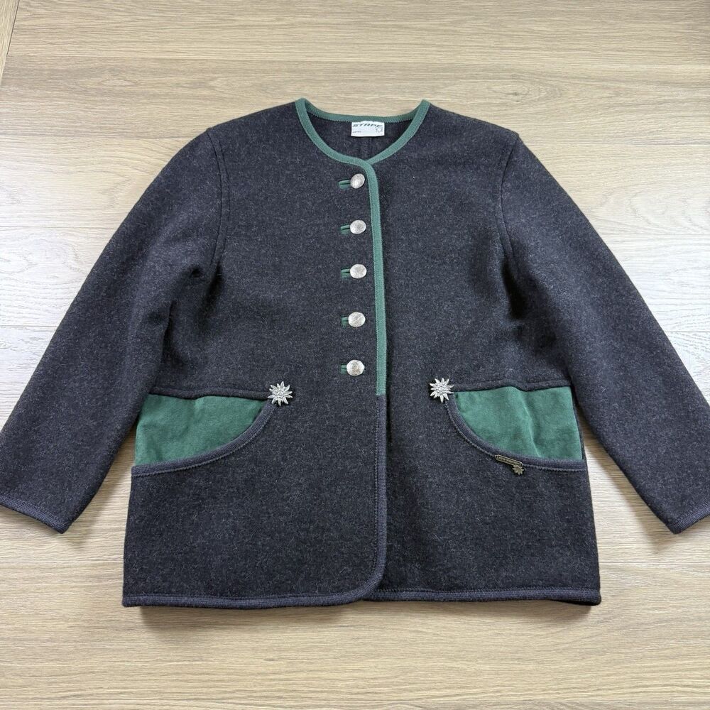 Vintage Stapf Sweater Women 46 Cardigan Gray Austria Boiled Wool